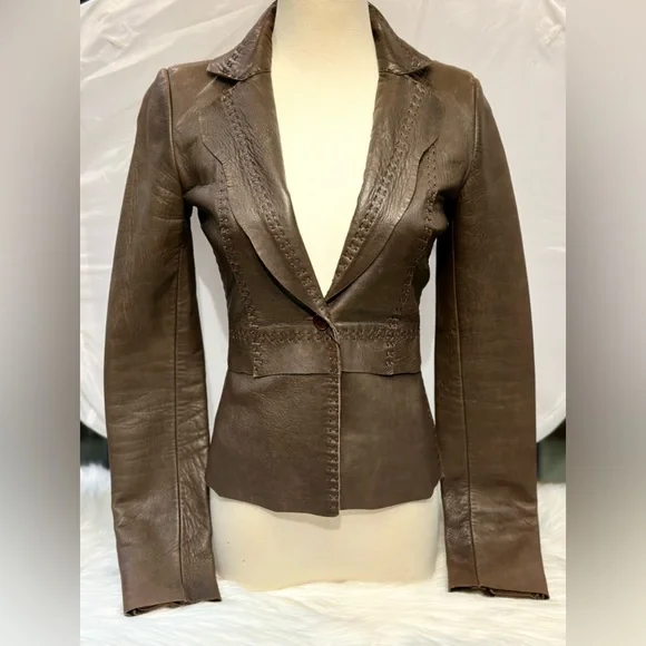 ELIE TAHARI Women's Brown Leather Jacket, size XS - Picture 1 of 5